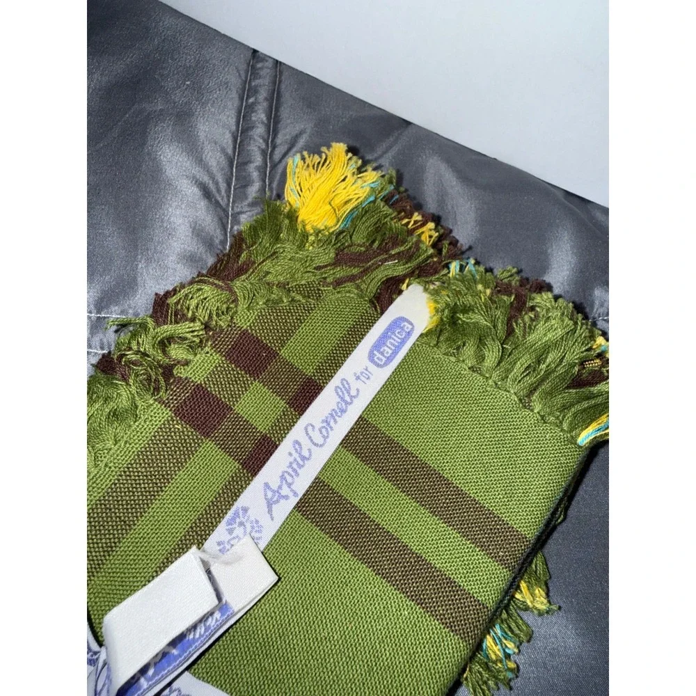 April Cornell for Danica Painters Plaid Olive Cotton Fringed Napkins Set of 4